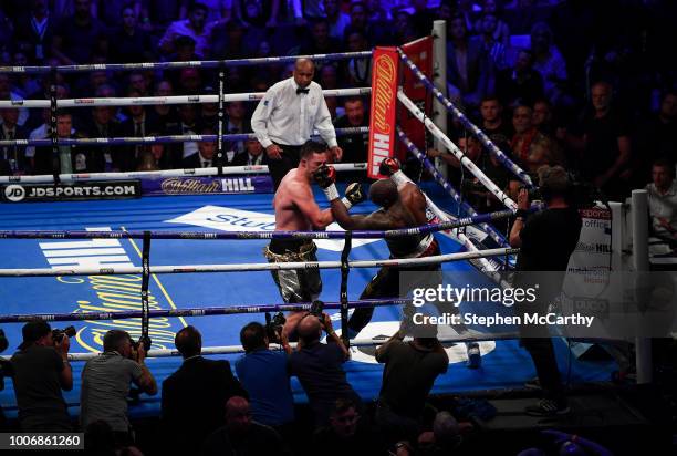 London , United Kingdom - 28 July 2018; Dillian Whyte, right, and Joseph Parker during their Heavyweight contest at The O2 Arena in London, England.