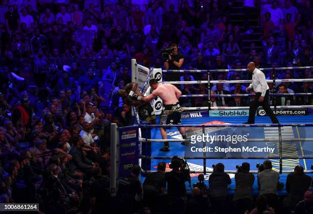 London , United Kingdom - 28 July 2018; Dillian Whyte, left, and Joseph Parker during their Heavyweight contest at The O2 Arena in London, England.