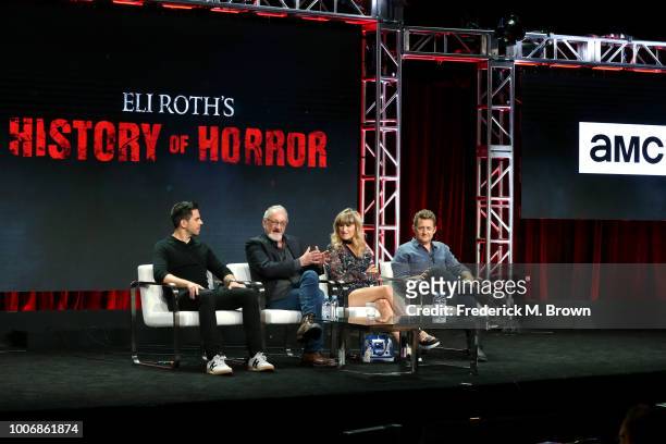 Director Eli Roth, Actor Robert Englund, Director Catherine Hardwicke, and Actor Alex Winter of 'Eli Roth's History of Horror' speak onstage during...
