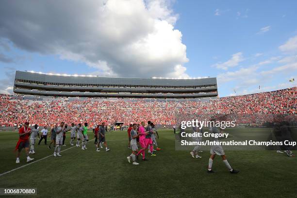 Members of Liverpool acknowledge the crowd after a 4-1 win over Manchester United during the International Champions Cup 2018 match at Michigan...