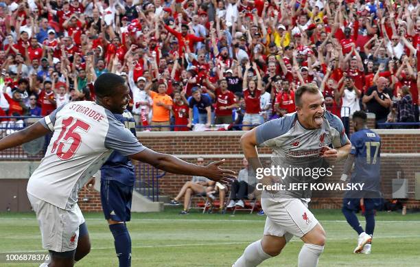 Liverpool FC Xherdan Shaqiri celebrates after scoring against the Manchester United during the second half of their 2018 International Champions Cup...
