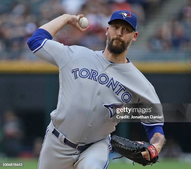 Starting pitcher John Axford of the Toronto Blue Jays delivers the ball in the first start of his career against the Chicago White Sox at Guaranteed...