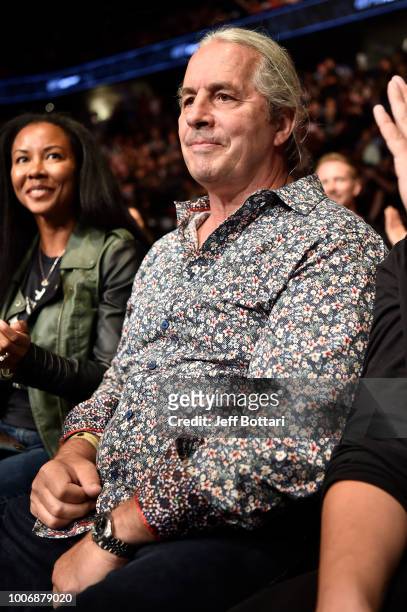 Hall of famer Brett 'The Hitman' Hart is seen in attendance during the UFC Fight Night event at Scotiabank Saddledome on July 28, 2018 in Calgary,...