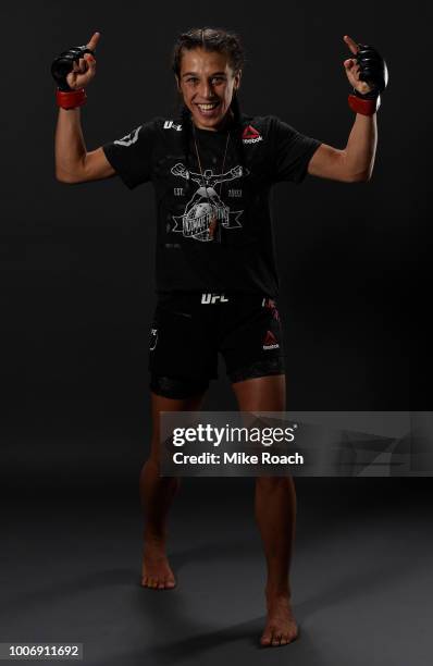 Joanna Jedrzejczyk of Poland poses for a portrait backstage after her victory over Tecia Torres during the UFC Fight Night event at Scotiabank...