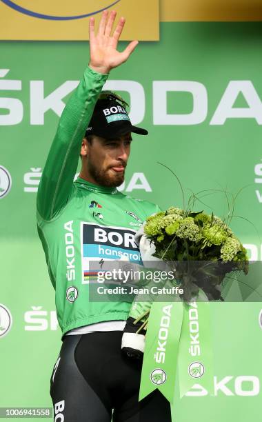 Peter Sagan of Slovakia and Team Bora-Hansgrohe retains the green jersey of best sprinter following stage 18 of Le Tour de France 2018 between...