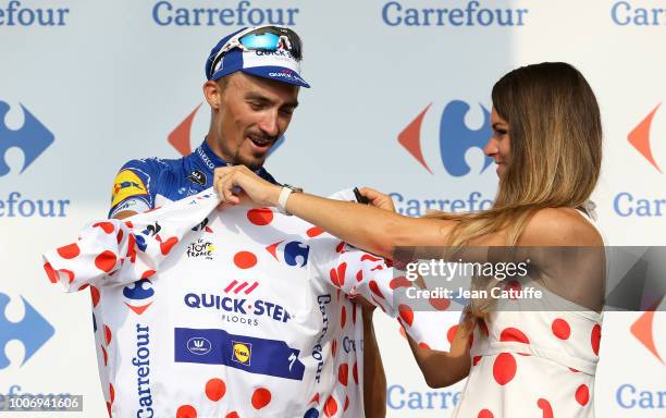 Julian Alaphilippe of France and Quick Step Floors retains the polka dot jersey of best climber following stage 18 of Le Tour de France 2018 between...