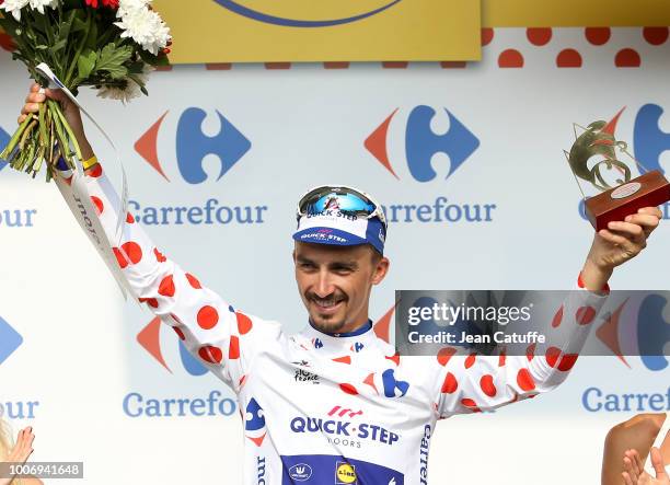 Julian Alaphilippe of France and Quick Step Floors retains the polka dot jersey of best climber following stage 18 of Le Tour de France 2018 between...