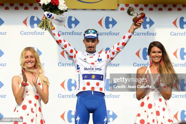 Julian Alaphilippe of France and Quick Step Floors retains the polka dot jersey of best climber following stage 18 of Le Tour de France 2018 between...