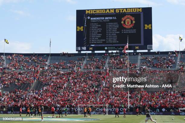 The stadium scoreboard displaying the Manchester United squad names during the International Champions Cup 2018 match between Manchester Untied and...