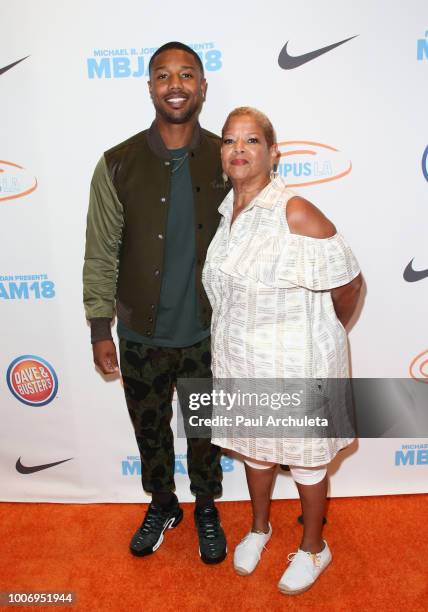 Actor Michael B. Jordan and his Mother Donna Jordan attend the 2nd annual MBJAM18 presented by Michael B. Jordan and Lupus LA at Dave & Buster's on...