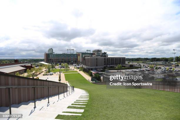 Look at Lambeau Field from Ariens Hill during Green Bay Packers training camp at Ray Nitschke Field on July 27, 2018 in Ashwaubenon, WI.