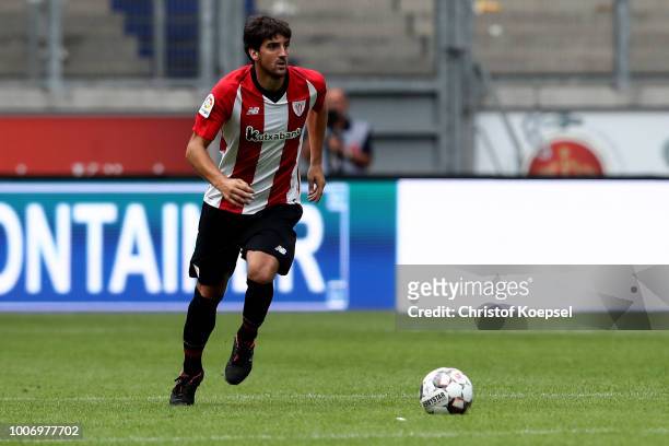 Mikel San Jose of Bilbao runs with the ball during the second semi final match between FC Fulham and Athletic Bilbao at Schauinsland-Reisen-Arena on...