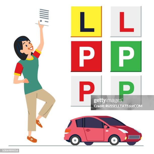 passing the driving test - driving lessons l plate stock illustrations