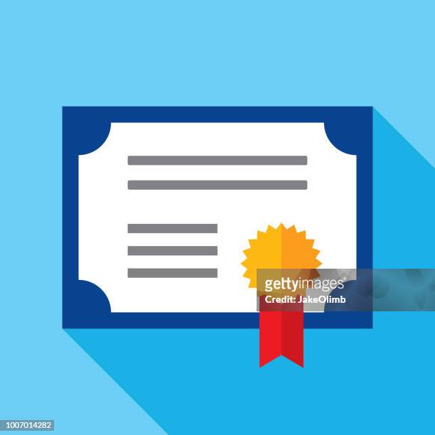 ilustraciones, imágenes clip art, dibujos animados e iconos de stock de icono del certificado plano - certificate