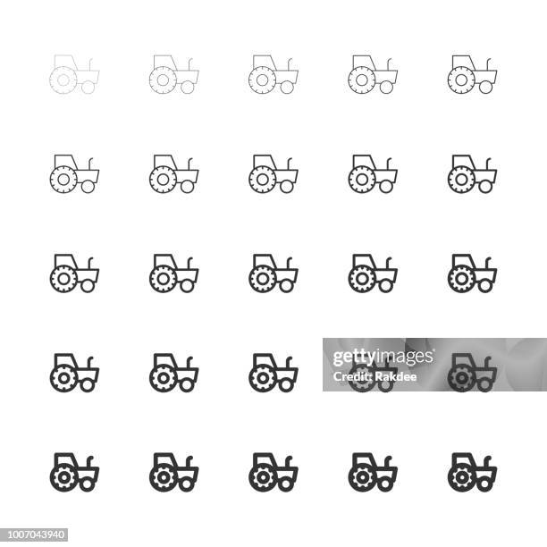 tractor icons - multi line series - tractor isolated stock illustrations