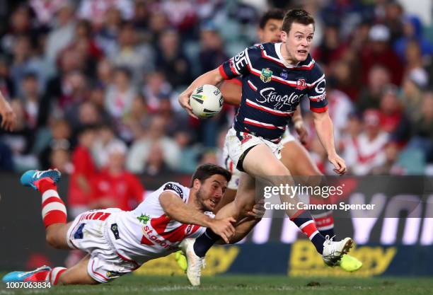 Luke Keary of the Roosters makes a break during the round 20 NRL match between the Sydney Roosters and the St George Illawarra Dragons at Allianz...