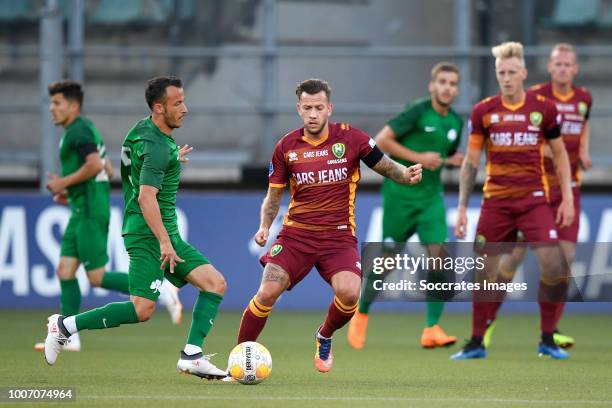 Ergys Kace of Panathinaikos, John Goossens of ADO Den Haag during the Club Friendly match between ADO Den Haag v Panathinaikos at the Cars Jeans...