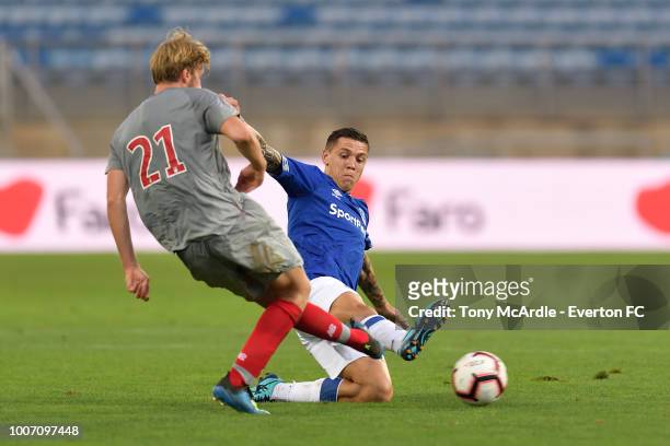 Muhamed Besic of Everton challenges for the ball during the Algarve Cup match between Everton and Lille on July 21, 2018 in Faro, Portugal.
