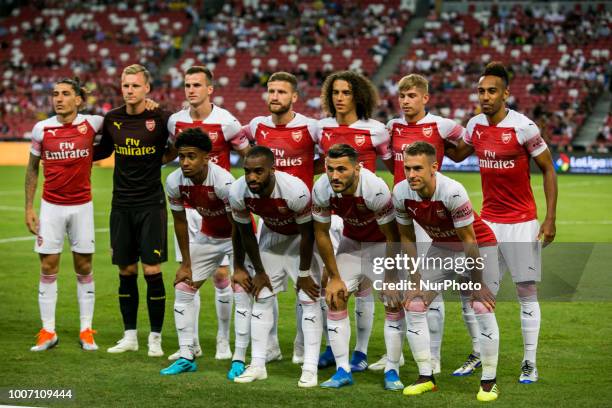 Arsenal players line-up for the team photograph before the start of the International Champions Cup between Club Atletico de Madrid and Arsenal Fc at...