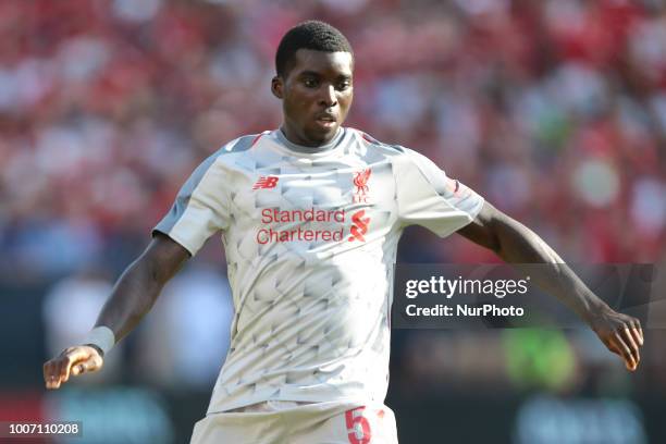 Sheyi Ojo of Liverpool looks to pass during an International Champions Cup match between Manchester United and Liverpool at Michigan Stadium in Ann...