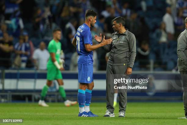 Porto's Portuguese forward Andre Pereira and Porto's Portuguese head coach Sergio Conceicao during the Official Presentation of the FC Porto Team...