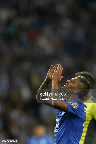 Porto's Mexican forward Jesus Corona reacts during the Official Presentation of the FC Porto Team 2018/19 match between FC Porto and Newcastle, at...