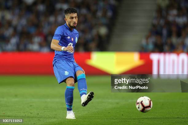 Porto's Brazilian defender Alex Telles in action during the Official Presentation of the FC Porto Team 2018/19 match between FC Porto and Newcastle,...