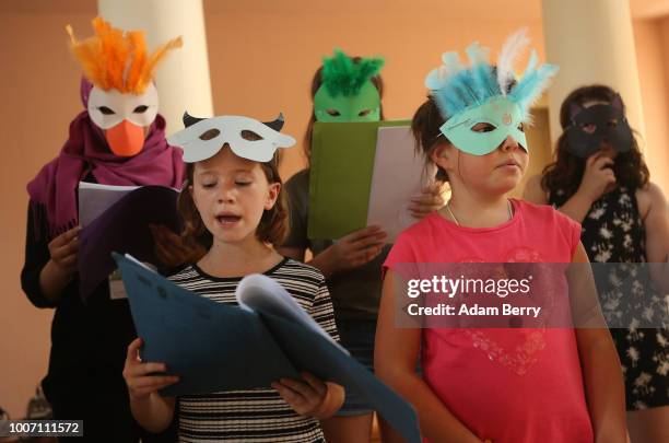 Participants in a children's workshop practice their roles in a dress rehearsal for a play in Yiddish during Yiddish Summer Weimar on July 28, 2018...