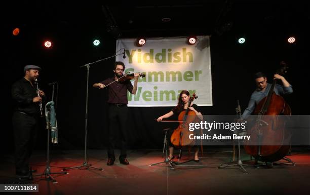 The band Siach HaSadeh performs during a concert at Yiddish Summer Weimar on July 28, 2018 in Weimar, Germany. The annual four-week summer institute...