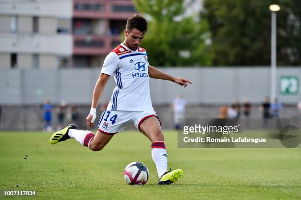 Leo Dubois of Lyon during the friendly match between Olympique Lyonnais and Wolfsburg at Stade Marcel-Verchere on July 28, 2018 in Bourg-en-Bresse,...