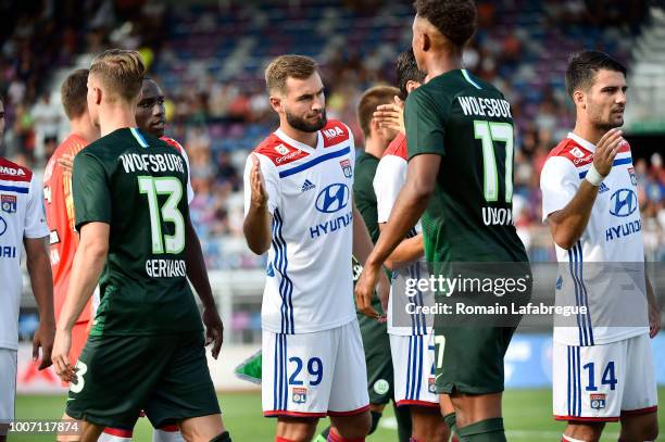 Lucas Tousart of Lyon during the friendly match between Olympique Lyonnais and Wolfsburg at Stade Marcel-Verchere on July 28, 2018 in...