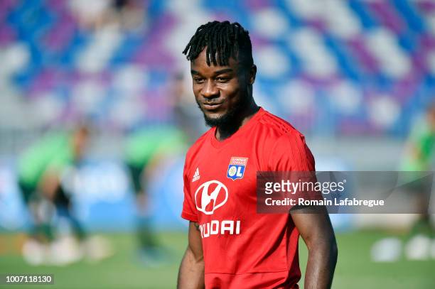 Maxwel Cornet of Lyon during the friendly match between Olympique Lyonnais and Wolfsburg at Stade Marcel-Verchere on July 28, 2018 in...