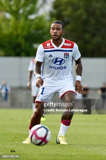 Memphis Depay of Lyon during the friendly match between Olympique Lyonnais and Wolfsburg at Stade Marcel-Verchere on July 28, 2018 in...