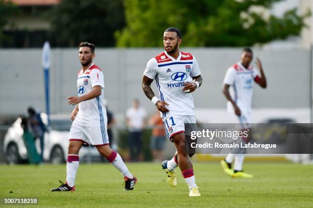 Memphis Depay of Lyon during the friendly match between Olympique Lyonnais and Wolfsburg at Stade Marcel-Verchere on July 28, 2018 in...