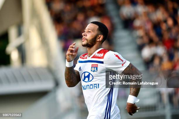 Memphis Depay of Lyon during the friendly match between Olympique Lyonnais and Wolfsburg at Stade Marcel-Verchere on July 28, 2018 in...