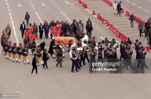 Marching band play as a funeral procession transporting the coffin of Engineer Simegnew Bekele, the project manager for a hydroelectric dam since its...