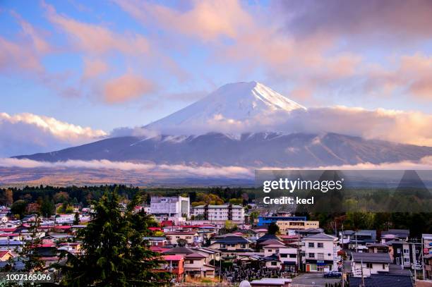 mt. fuji & cherry blossoms - präfektur yamanashi stock-fotos und bilder