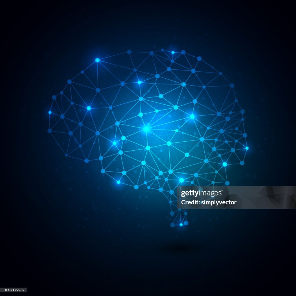 Brain Abstract Geometry Human Brain Abstract Global Technology With Blue Background Vector ...