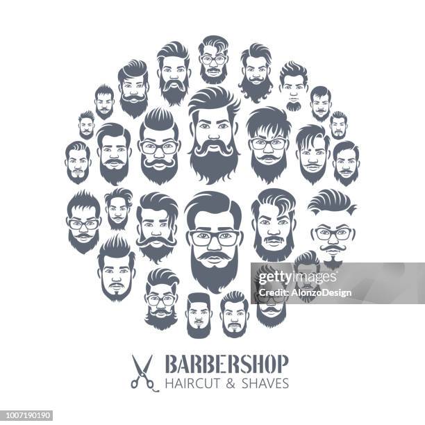 barber shop montage - human face logo stock illustrations