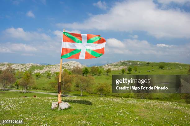 basque country flag, gorbeia natural park, orozko, biscay, basque country, spain. - comunità autonoma dei paesi baschi spagnoli foto e immagini stock
