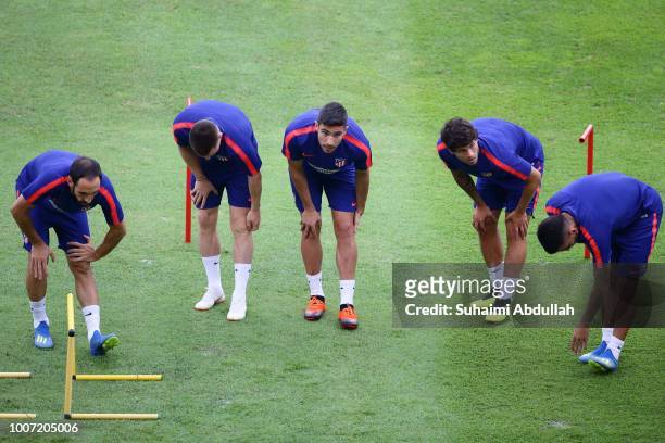 Atletico Madrid players attend training ahead of the International Champions Cup match between Paris Saint Germain and Atletico Madrid at Bishan...