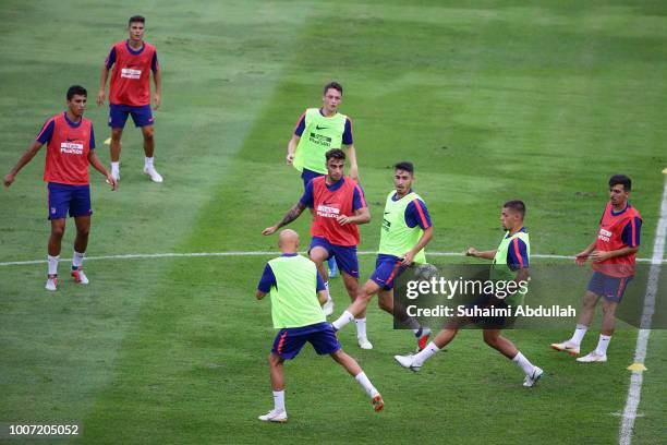 Atletico Madrid players attend training ahead of the International Champions Cup match between Paris Saint Germain and Atletico Madrid at Bishan...