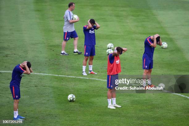 Atletico Madrid players attend training ahead of the International Champions Cup match between Paris Saint Germain and Atletico Madrid at Bishan...