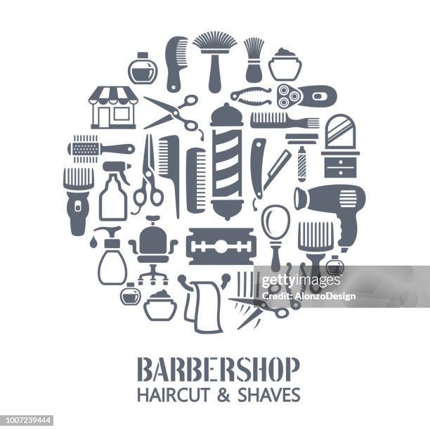 barber shop collage - friseursalon stock-grafiken, -clipart, -cartoons und -symbole