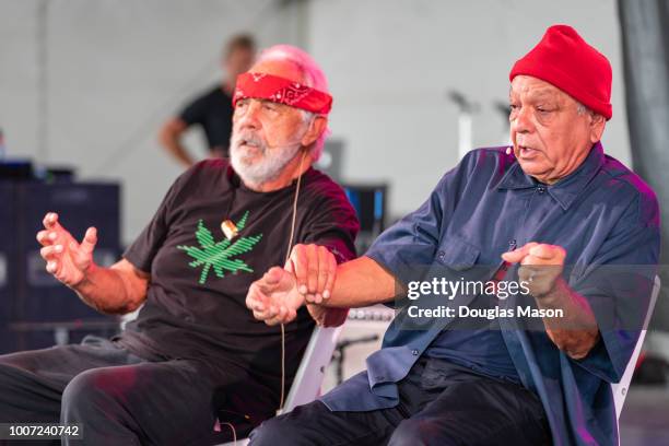 Richard "Cheech" Marin and Tommy Chong "Cheech and Chong" perform during the Newport Folk Festival 2018 at Fort Adams State Park on July 28, 2018 in...