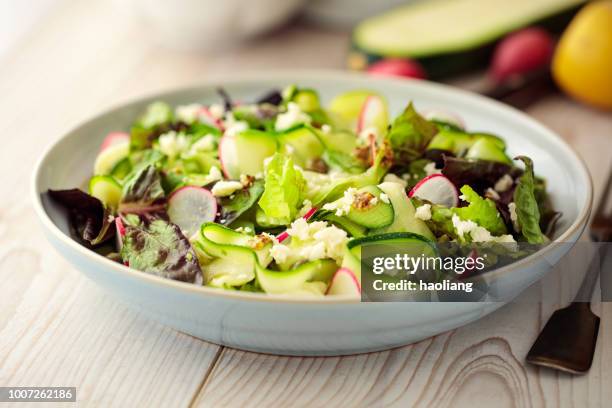 healthy summer courgette salad - zucchini summer squash stock pictures, royalty-free photos & images