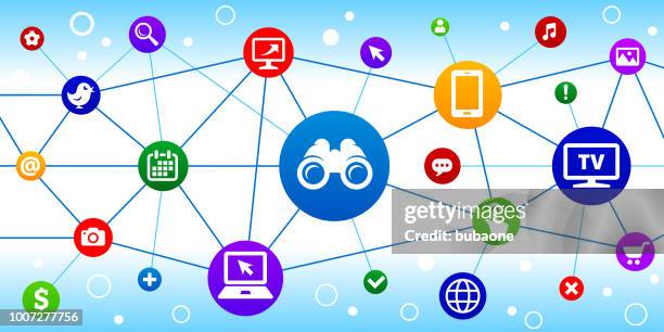 binoculars internet communication technology triangular node pattern background - phone wireframe stock illustrations