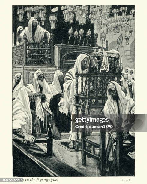 jesus in the synagogue - james tissot stock illustrations