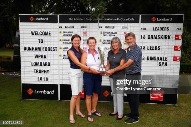 Ali Gray and Pat Johnson from Ormskirk Golf Club with caddies after winning The WPGA Lombard Trophy North Qualifier at Dunham Forest Golf and Country...