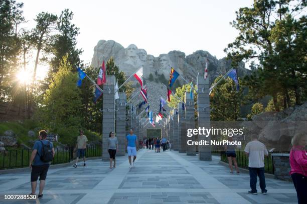 The Mount Rushmore National Memorial in Keystone, South Dakota, United States, is seen on July 8, 2018. Sculptures of George Washington, Thomas...
